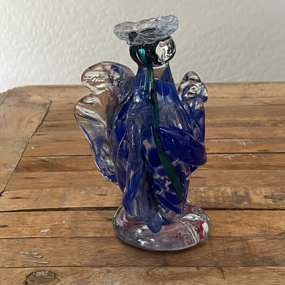 Hand-Blown Art Glass Blue Angel Sculpture 8" Decor Handcrafted - Picture 2 of 8